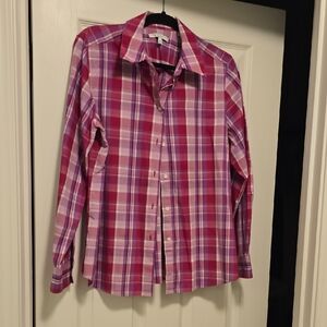 Foxcroft Women's Pink Plaid Button Down Shirt